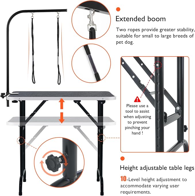 LEIBOU 36-inch Height Adjustable(23''~33.8'') and Foldable Pet Dog Grooming Table with Grooming Arm & 2 Noose for Dog Cat Pet Grooming Maximum Capacity Up to 260lbs