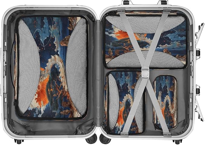 Dragon 4 Set Travel Packing Cubes for Accessories, Suitcase Organizers Luggage Bags Set with Double Zippers & Mesh Top