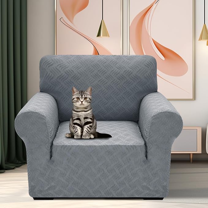 YEMYHOM Couch Cover Latest Jacquard Design High Stretch Sofa Chair Covers for Living Room, Pet Dog Cat Proof Armchair Slipcover Non Slip Elastic Furniture Protector (Small, Leaf Pattern Light Gray)
