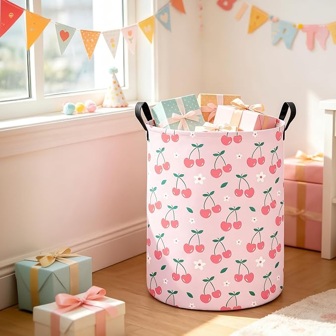 Cherry Fabric Storage Bin Nursery Organizer Basket | Organizer Bin Dirty Clothes Collapsible Waterproof for College Dorms, Boys and Girls Bedroom,Bathroom