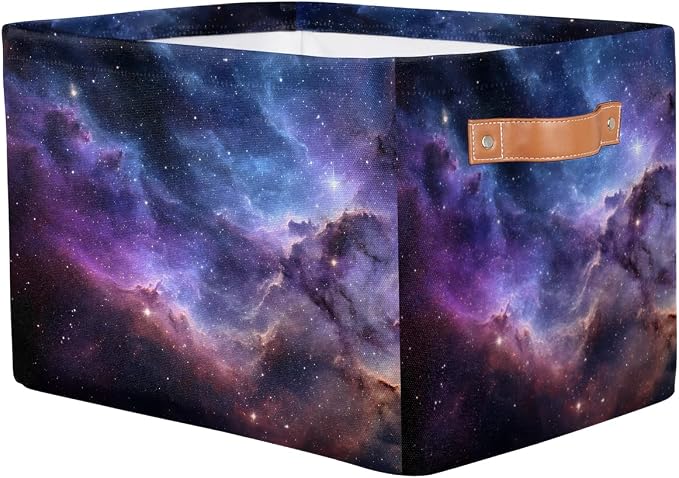 SEULIFE Universe Galaxy Star Space Foldable Storage Basket, Large Collapsible Organizer Storage Bin Cube Toys Storage Boxes with Handles for Bathroom Kids Nursery Closet Storage, 1 Pack