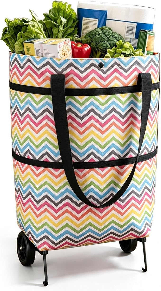 Rolling Shopping Bag, Heavy Duty Portable Tote, Compact Folding Cart Bag | Outdoor Shopping Cart Bags for Market Travel Apartment Commuting Cabinet Picnic Camping Car Truck Laundry Pet Storage