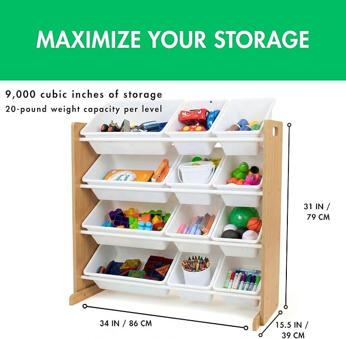 Humble Crew Kids Toy Organizer with 12 Bins, 4 Tier Storage for Playroom