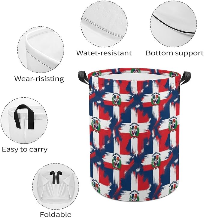 Portable Waterproof Hamper Dominican Republic Grunge Flag, Foldable Laundry Basket with Handles for Bedroom, Bathroom, and Clothes Storage