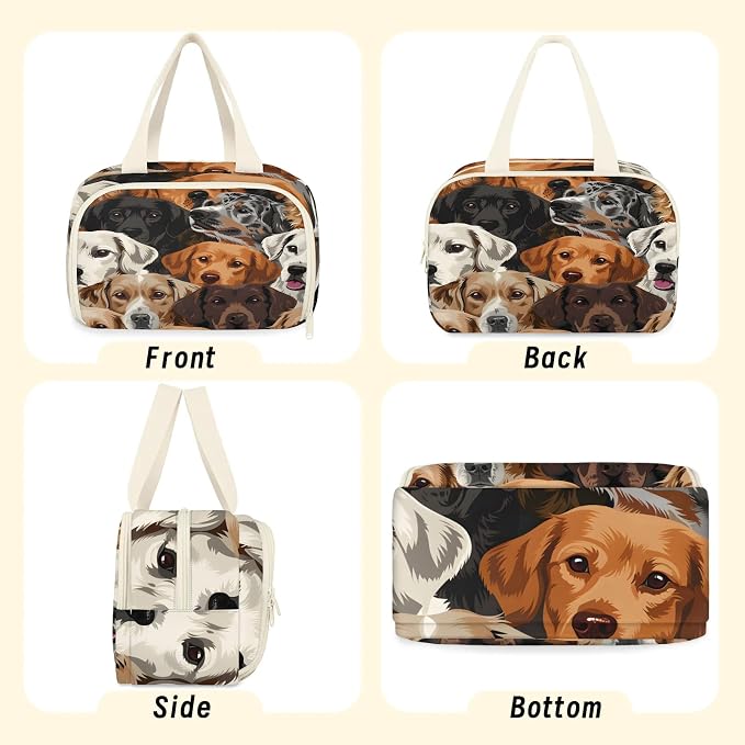 Cute Dog Funny Animal Travel Toiletry Bag with Handle | Wet & Dry Separation, Full-Size Bottle Friendly, Leak-Proof, Waterproof, Easy to Clean, for Travel, Gym, Home