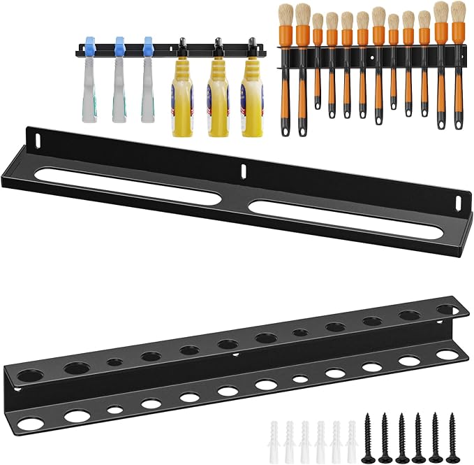 Detail Brush Holder Spray Bottle Rack, Car Detailing Brush Holder, Wall Mount Detail Brush Rack for Garage Workshop Hole