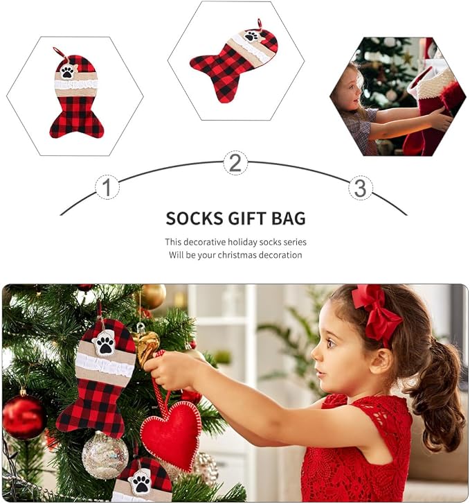 LABRIMP Christmas Pet Stocking Gift Bag Cloth Holiday Storage Pouch | Exquisite Lovely Design, Multi Purpose Decorative Pouch for Kitchens and Home, Practical Holder