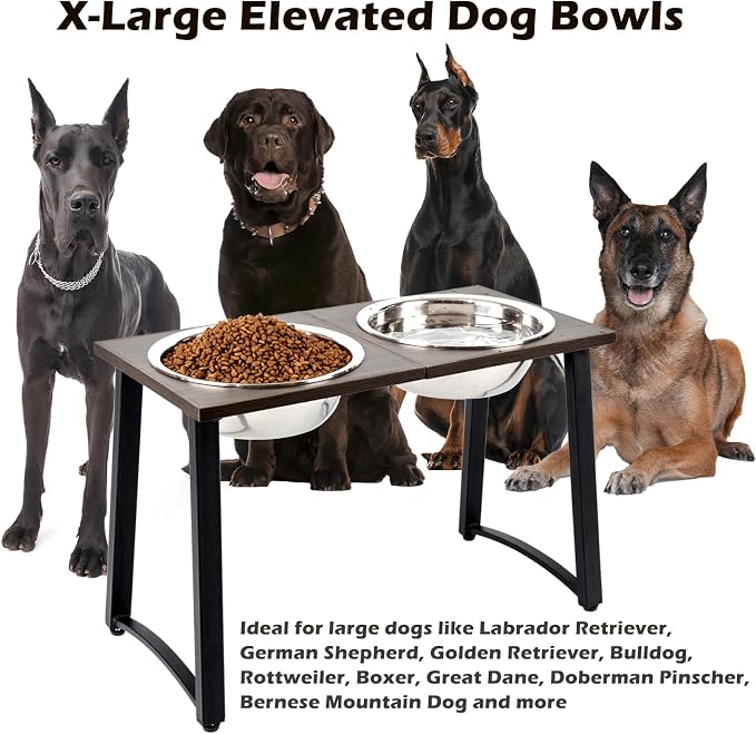 ADENGL Elevated Dog Bowls for Large & X-Large Dogs, 16" Tall Raised Stand with 2 Stainless Steel 3000ML Bowls, Slow Feeder & Spill-Proof Mat – Extra Large Dog Food & Water Bowl Set