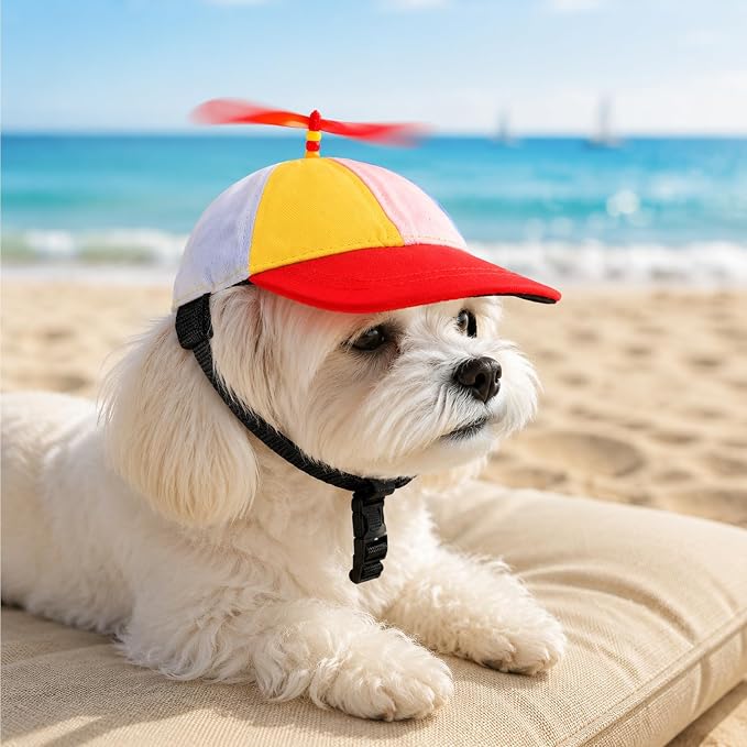 Pet Propeller Hat - Colorful Rainbow Helicopter Hat, Adjustable Cute Baseball Cap with Removable Propeller for Small Medium Dogs & Cats (Sizes S/L)