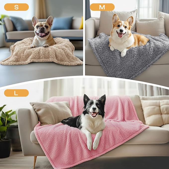Luciphia 3 Pack Soft Sherpa Fleece Blankets for Dogs Cats Puppies,30"x20" | Fluffy Throw Blanket Washeble for Crate Bed Couch Indoor. Cozy Pet Blanket, Puppy Essentials Dog gift,Blue/Pink/Grey,Medium