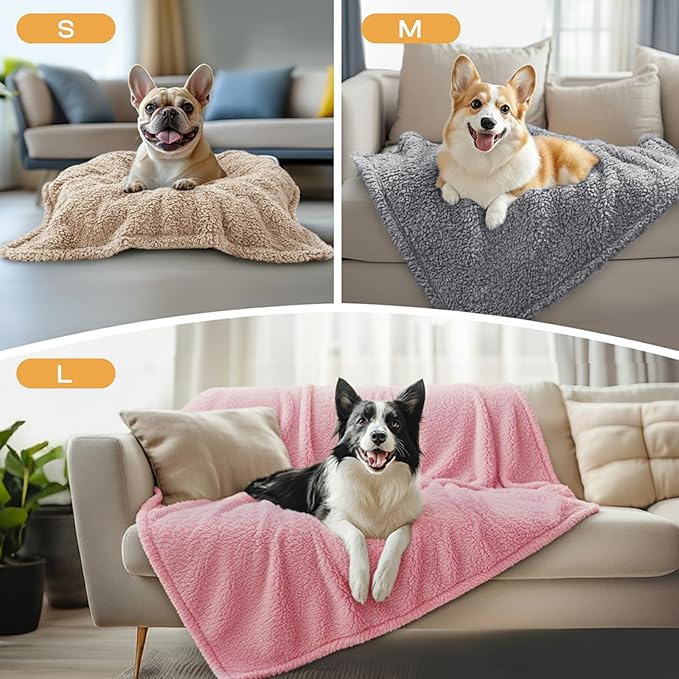 Luciphia 3 Pack Soft Sherpa Fleece Blankets for Dogs Cats Puppies,41"x31" | Fluffy Throw Blanket Washeble for Crate Bed Couch Indoor. Cozy Pet Blanket, Puppy Essentials Dog gift,Beige/Pink/Grey,Large
