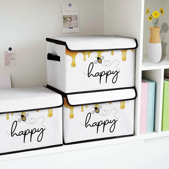 Stackable Storage Bins with Lids,Closet Organizers Fabric Box for Home and Office,Blanket Clothes Organizers,Under Bed Storage Containers 3 Pack
