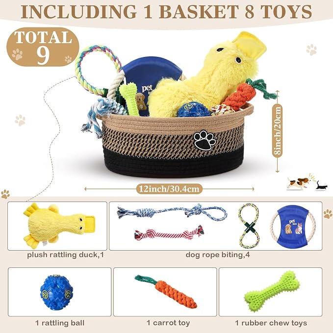 Zopeal Dog Toy Gift Basket Set for Puppy Birthday, Black