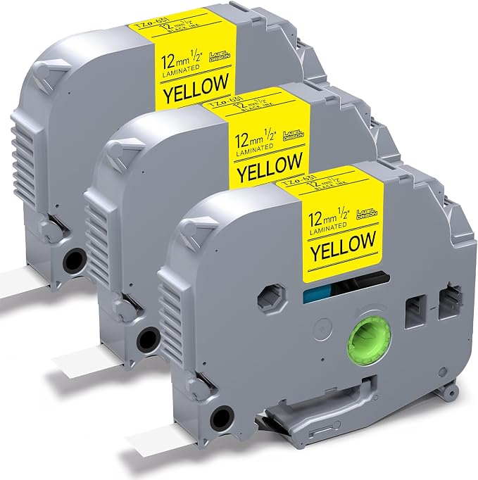 TZe-631Compatible with Brother P-Touch Label Tapes 12mm Laminated TZ631 TZo631 use for PT-H110 PT-D210 PT-D400 PT-D600 Label Maker, Black on Yellow, 0.47 Inch x 26.2 ft (12mm x 8m), 3PK