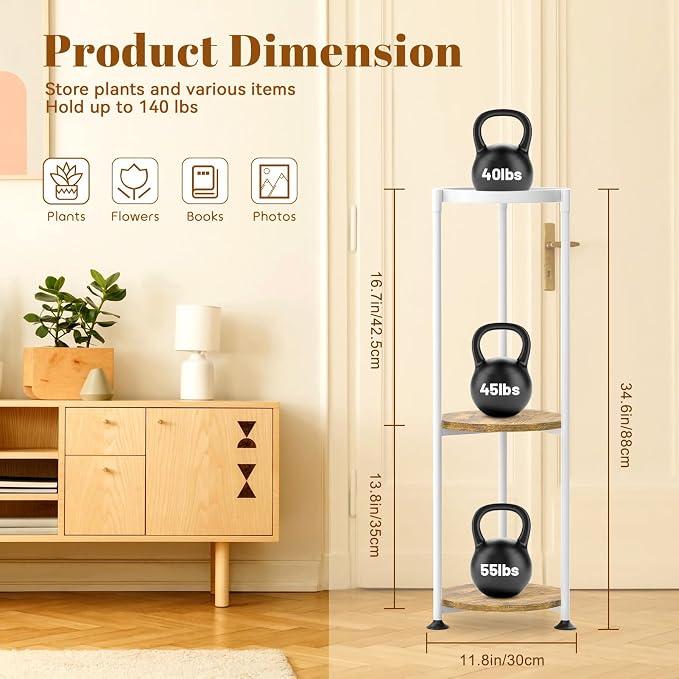 KMOTASUO Metal Plant Stand Tall for Indoor Outdoor Corner, 3 Tier White | Heavy Duty Flower Holder Rack, Modern Vertical Iron Shelf for Patio Bathroom Office Garden