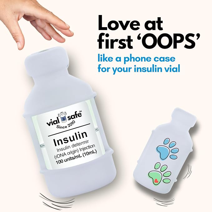 VIAL SAFE Silicone Insulin Vial Protector Case Cover 2-Pack Paw Prints