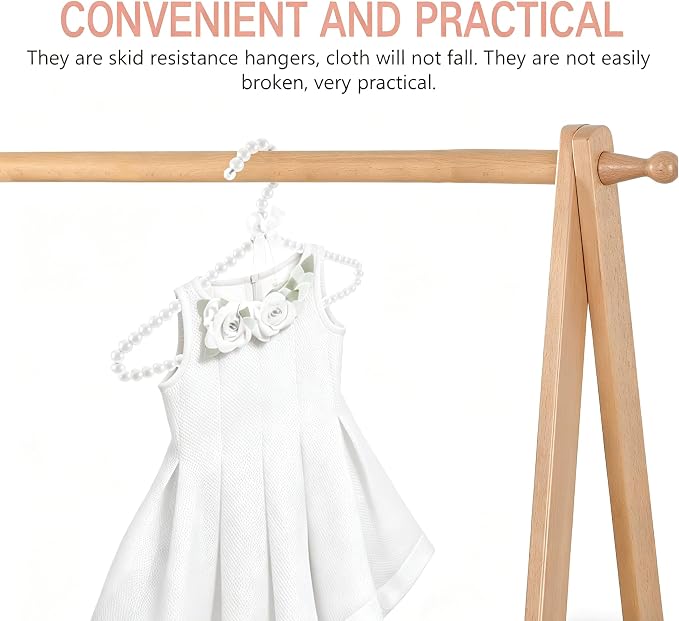 2 PCS Pearl Beaded Hangers for Kids Plastic Baby Clothes Hangers with Bow Non Slip Toddler Nursery Closet Organizer for Girls Dresses and Dog Pet Apparel Pearl Hangers for Women (Gray, 20)