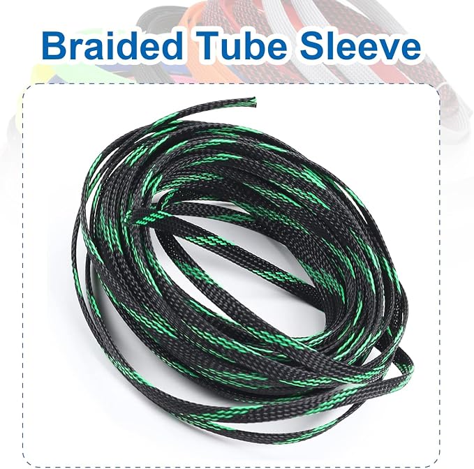 Heyiarbeit 10m/32.8ft PET Expandable Braid Cable Sleeving Flexible Wire Mesh Sleeve Black Fluorescent Green 6mm