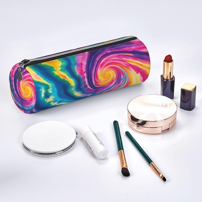 OSAM SPACE Leather Pencil Case Round Pencil Bag Colors Spiral Psychedelic Pen Organizer Holder Portable Zipper Pouch Cute School Supplies for Girls Boys Study Office