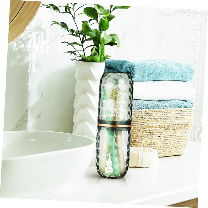 Travel Toothbrush Cup Holder with Lid Reusable PET Green | Covered Brush Case, Portable Organizer for Toiletries, Easy Cleaning, Multipurpose Use, Stylish Design