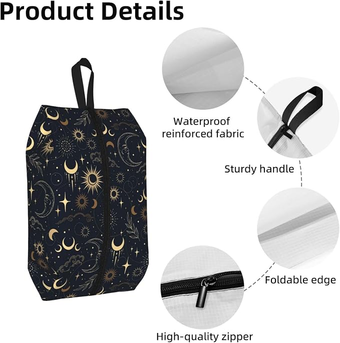Boho Magic Celestial Travel Shoe Bag for Men & Women, Waterproof Shoe Storage Organizer with Zipper, Portable Shoe Pouch for Sneakers, Heels, Sandals, Gym & Travel Luggage 2PCS