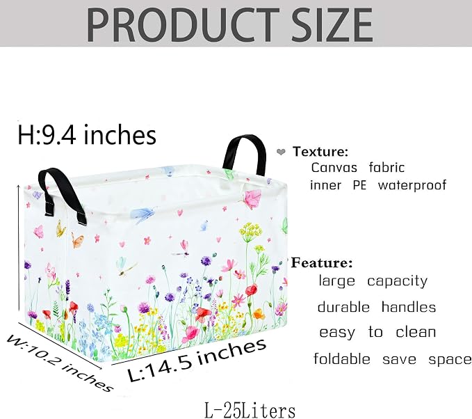 Spring Flower Gift Storage Basket Rectangle Storage Organizer for Nursery Hamper Home Bedroom Laundry Hamper Shelf Baskets.