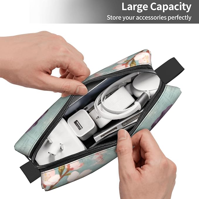 Spring Floral Garden Makeup Bag for Women with Wrist Strap | Durable 600D Oxford Fabric Cosmetic Organizer,Compact Travel Pouch with Handle for Gym & Daily Use