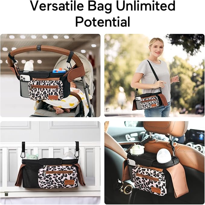 Momcozy Universal Stroller Organizer with Insulated Cup Holder | Detachable Phone Bag and Shoulder Strap, Fits for Uppababy, Baby Jogger, Britax, BOB, Umbrella, and Pet Strollers