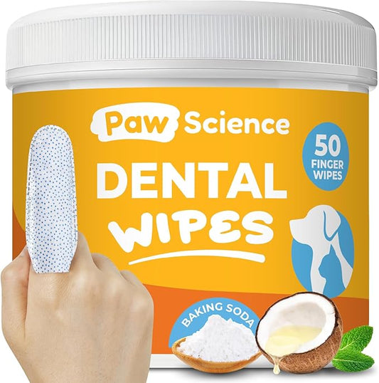 Paw Science Dog & Cat Teeth Cleaning Wipes - Dental Finger Wipes for Cats & Dogs - Pet Toothbrush & Tooth Brushing Kit - Effective Teeth Cleaner (Mint)