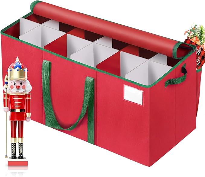 EverMerry Nutcracker and Figurine Collectibles Storage Box， Large Ornament Storage Organizer Stores Up to 12 Holiday Figurines-Carolers, Santa Figure, or Nut Cracker Ornaments (Red/15 Inches)