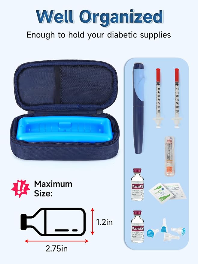 YOUSHARES Insulin Vials Cooler Travel Case - TSA Approved peptide case | Diabetic Med Vial Cooling Bag , Protective Ice Brick, Refrigerated Diabetes Supplies Organizer, Small Bottle Carrying Storage