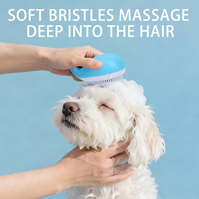 Blue Whale Dog Bath Brush with Shampoo Dispenser Dog Washing Brush Cat Deshedding Comb with Massage Pin Pet Grooming Bathing Tool for Dogs and Cats Remove Loose Hair Deep Cleansing