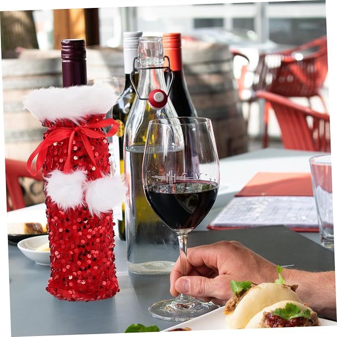 Didiseaon Red Wine Bottle Cover Lovely Pattern with Drawstring Soft Pet Material Wine Bottle Bag Christmas Plush for Holiday Decoration in Coffee Shops and Restaurants