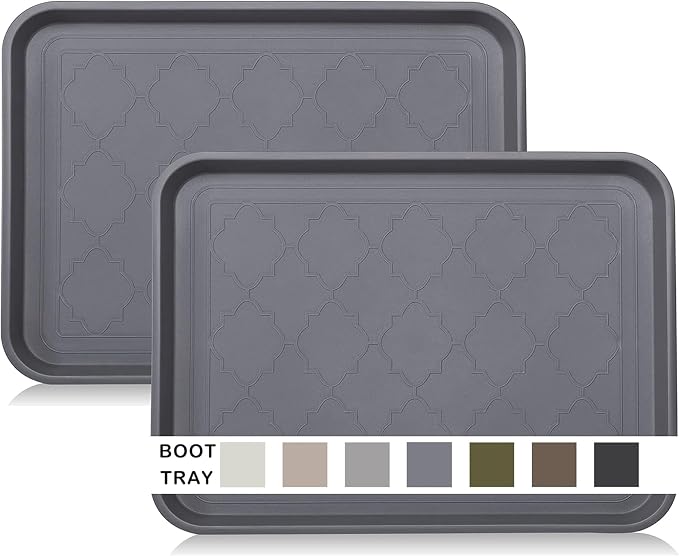 Boot Tray for Entryway Indoor, Heavy Duty Shoe Mat Tray 2 Packs, 16.7"x12.8" Waterproof Shoes Trays with Raised Edge, Outdoor Multi-Purpose Mats for Boots, Garden, Pets