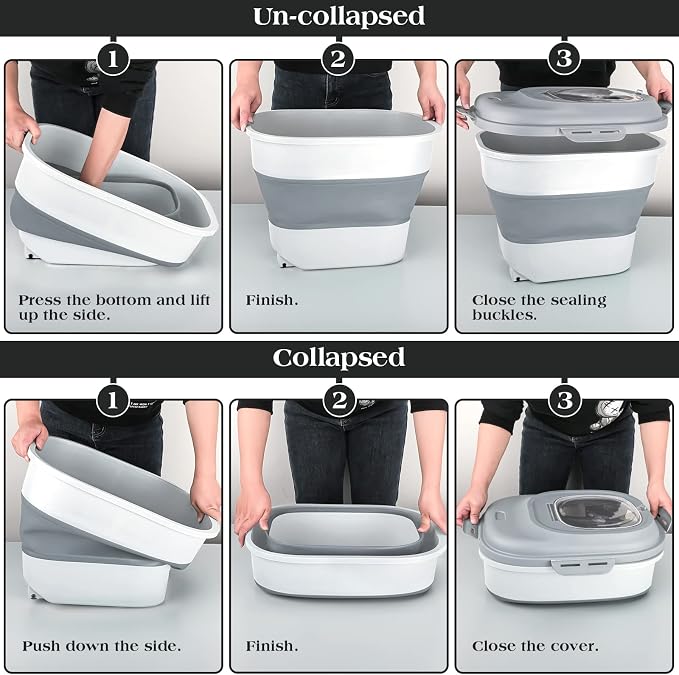 TIOVERY Dog Food Storage Container, Airtight Collapsible 13lb to 30lb Pet Food Container with Flip Top, Rolling Wheel, Scoop and 3L small container for Dog Cat Food and Dry Food of Rice, Flour