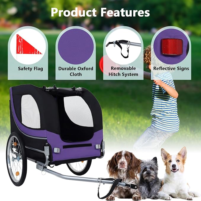 Large Dog Bike Trailer with 18.9" Wheels - 120LB Capacity Dog Trailer for Bike, Foldable Pet Bike Trailer for All-Terrain Cycling, Jogging & Camping