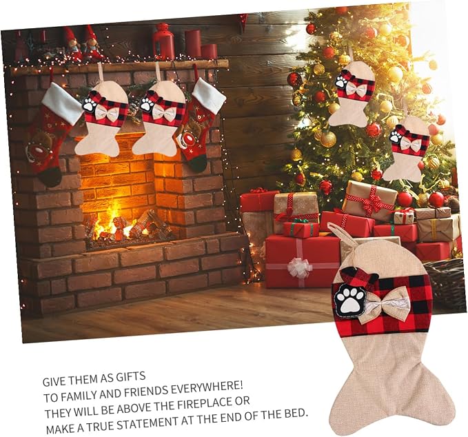 SEWOART Christmas Burlap Pet Stockings Pouch, Fish Shape Candy Bag, Holiday Present Bag for Pets, Rustic Christmas Storage Sack, Festive Tree Hanging Decoration