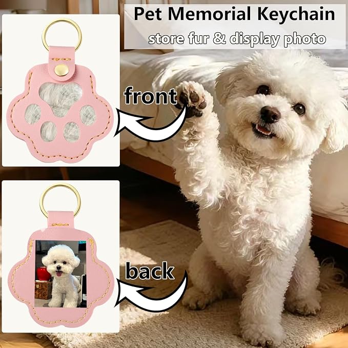 Pet Memorial Keychain for Dog: Heart Leather Keychain Holds 3g Pet Fur | LONANSHO Memory Pet Fur Keepsake Keychain - Holds 3g Pet Fur & 1.2" x 1.5" Photo - Memorial Gift for Dog Cat Owners