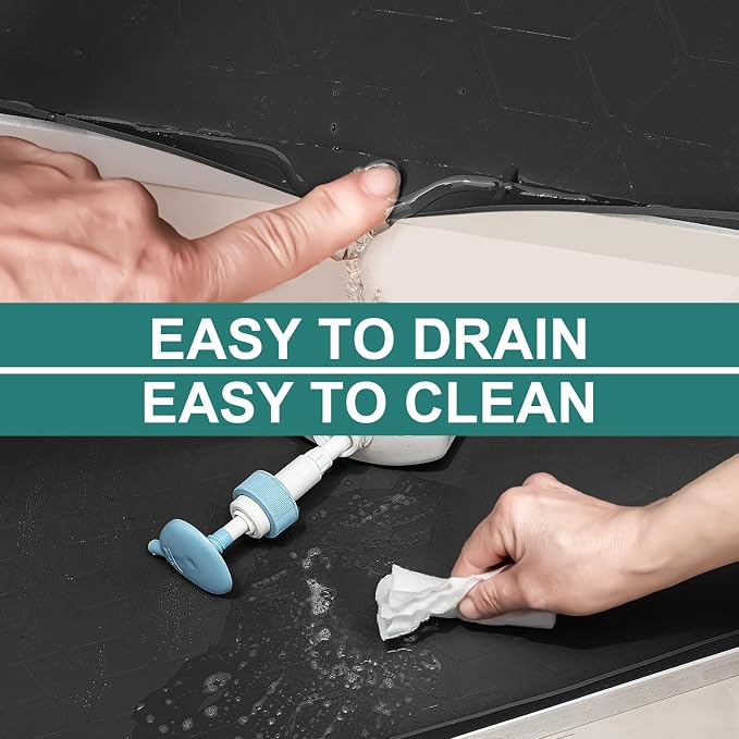 Under Sink Mat, 28"x22" Waterproof Tray for Cabinet, Holds 3 Gal | Silicone, Fits 36 inch Standard Cabinet,Leakproof & Easy Clean, Ideal for Kitchen & Laundry, Protects Shelf from Water Damage