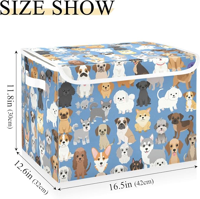 Pet Pup Storage Bins with Lids Closet Bedroom 40L Fabric Bin | Decorative Storage Boxes, Foldable & Stackable, Dust-Proof Flip Top, Reinforced Handles, For Home & Dorm, Clothes & Toy Box