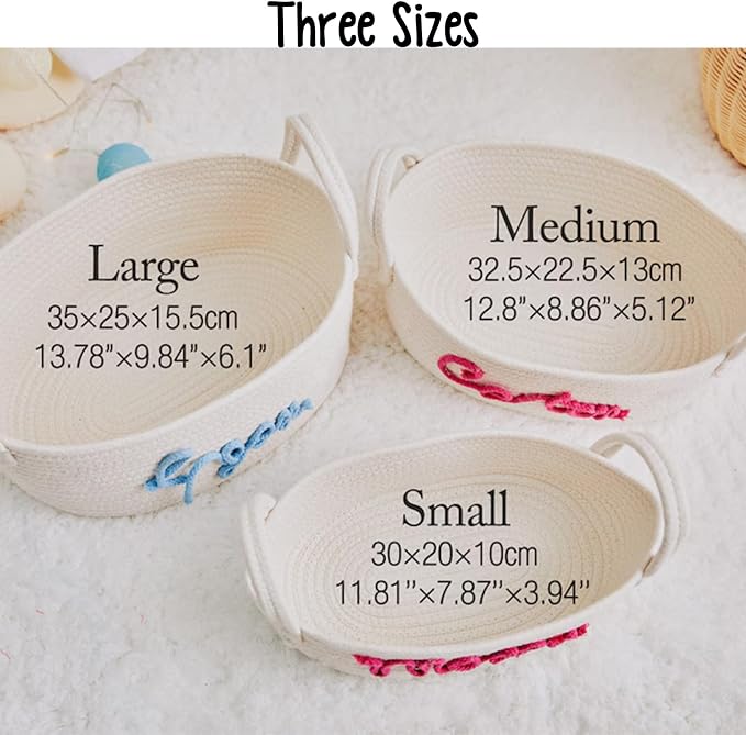Personalized Baby Name Basket Cotton Rope Basket Diaper Caddy Custom Cotton Rope Room Shelf Storage Basket, Baby Stuff Organizer Storage Bin, Decorative Round Bin for Nursery Bedroom Bathroom(Style A)