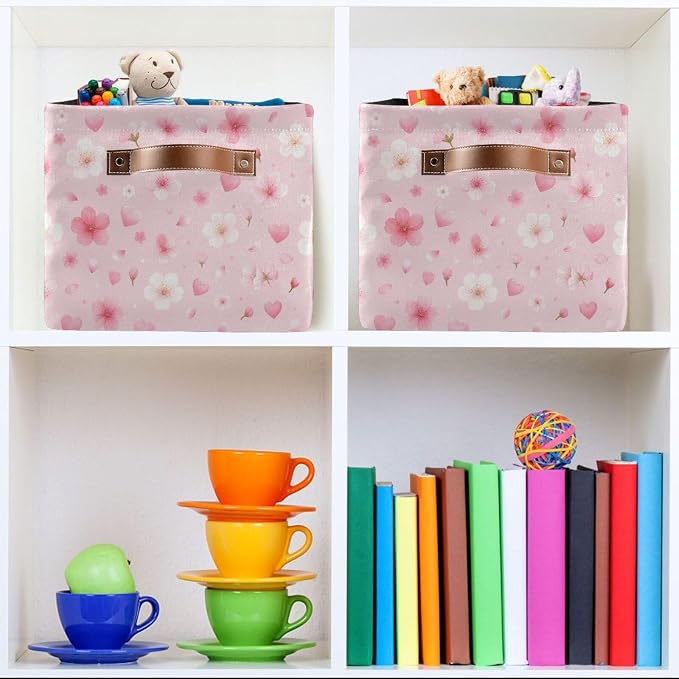 Kigai Storage Basket, Fabric Collapsible Closet Organizer Bin | Flower Heart Waterproof Foldable Canvas Basket with Handles for Shelves, Nursery, Closet, Bedroom & Bathroom
