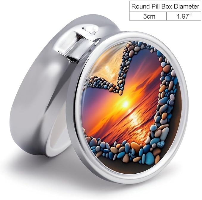 Love Beach Metal Round Pill Box, 3 Compartment Travel Organizer, Portable Pill Container with Secure Latch, 2 Inch Circular Vitamin Caddy for Pills and Vitamins, Gift for Him Her Elderly