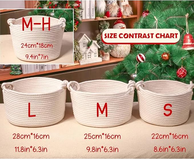 Personalized Cute Small Woven Basket with Handles, Custom Cotton Rope Room Shelf Storage Basket, Empty Decorative Gift Basket, Decorative Round Bin for Nursery Bedroom Bathroom (Style F)