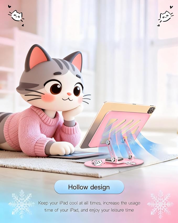 Upgraded 360°Rotating Tablet Stand with Foldable Base - Cute Cat Pattern,Universal for 7-13" Devices (iPad,iPhone,Tablet,Phone) - Ideal for Desk Work,Office,Travel,Home & Painting