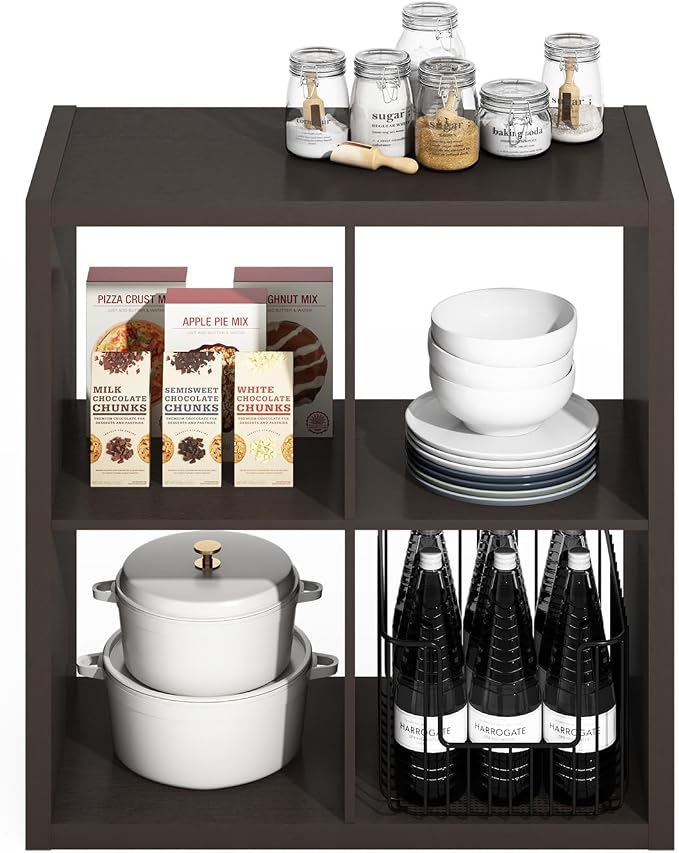 Furinno HERMITE 4-Cube Kitchen Island, Extra Thick Coffee Bar, Dark Oak | Kitchen Storage, Bakers Rack, for Pantry Organizers and Storage, Kitchen Organization
