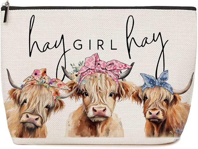 Lovdazzles Funny Western Makeup Bag Cow Floral Cosmetic Bag 01 | Western Accessories for Women, Stuff for Female Girl Sister Daughter Niece Aunt Cow Lovers, Birthday, Graduation, Christmas