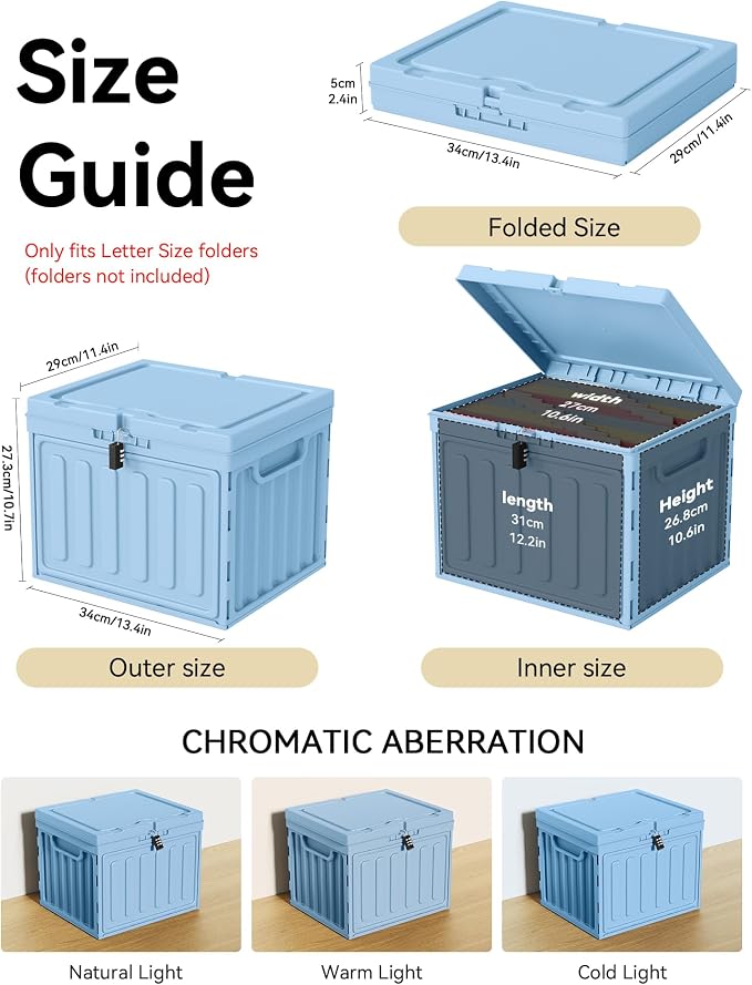 Oterri Lockable Stackable Plastic File Box with Lid for Letter-Size | Hanging File Folders Not Included. Blue, Large 2-Pack. Home, Office, Classroom, Dorm, Tax, Under Bed, Filing Cabinet.