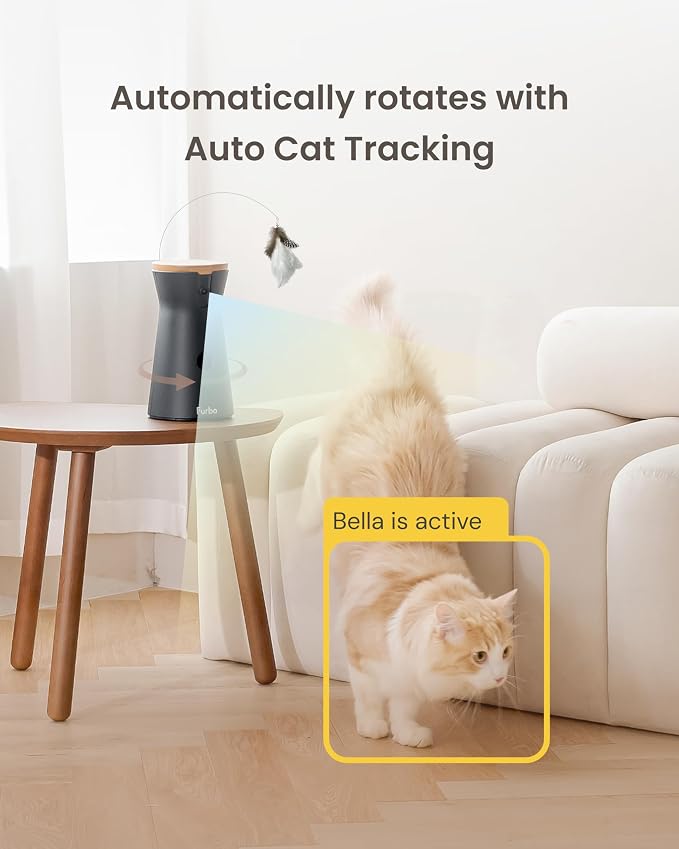 Furbo 360° Cat Camera [No Monthly Fee] | 360° Rotating Live View, Meowing Alerts, Treat Toss, 2-Way Audio, Night Vision, Smart Home Kitten Monitoring, No AI Alerts