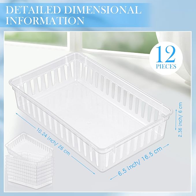 Wenqik Set of 12 Small Plastic Baskets for Organizing, Clear